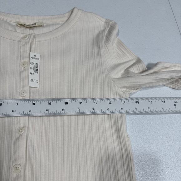 Madewell Flared-Sleeve Cardigan Sweater Top XS Beige Button Up Crew Neck Ribbed - Picture 9 of 14